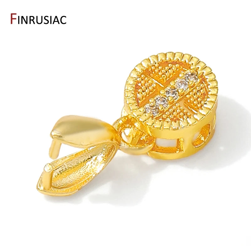 18K Gold Plated Brass With Zircon Jewellery Bail Clasps For Necklace Making,Pendant Pinch bail For DIY Jewelry Making Supplies