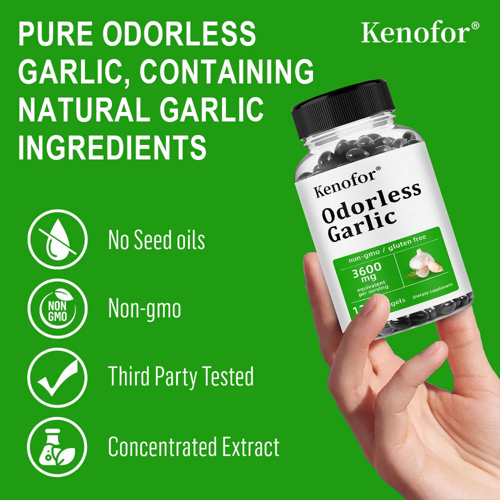Odorless Garlic Supplement Capsules - Balance Cholesterol Levels, Support Heart and Cardiovascular Health, Non-GMO, Gluten Free