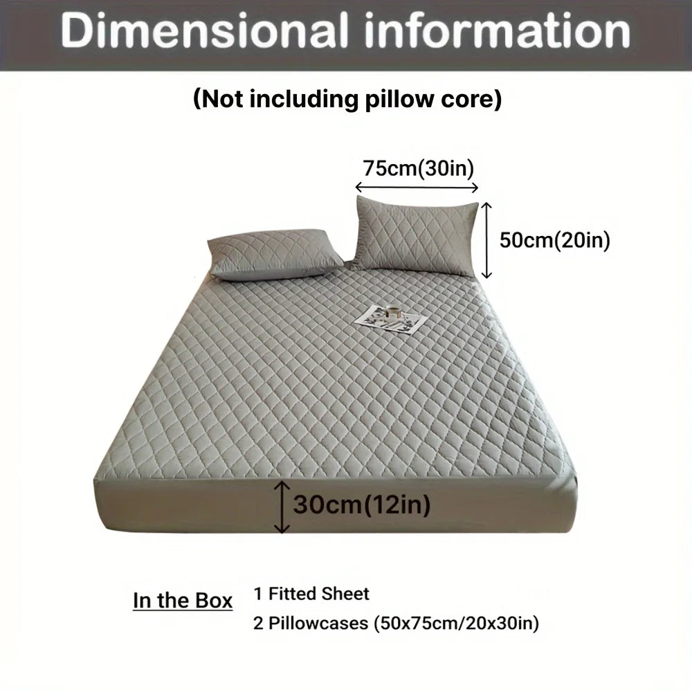 3pcs Waterproof Bed Sheet Set (1 Fitted Sheet + 2 Pillowcases, Without Core) Breathable Soft Thickened Mattress Protector