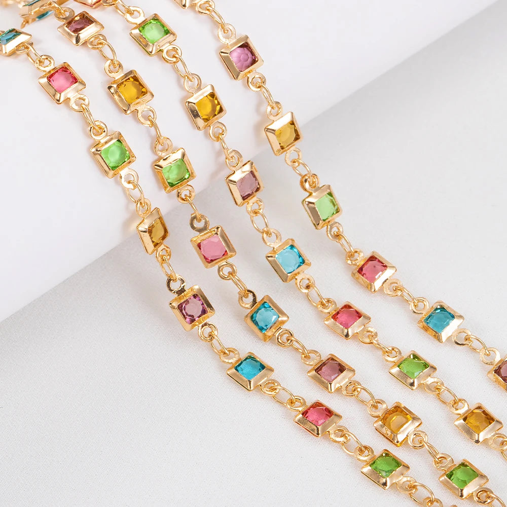 1 Meter Bohemian Square Crystal Bead Copper Chain for DIY Necklace Bracelet Jewelry Making Supplies