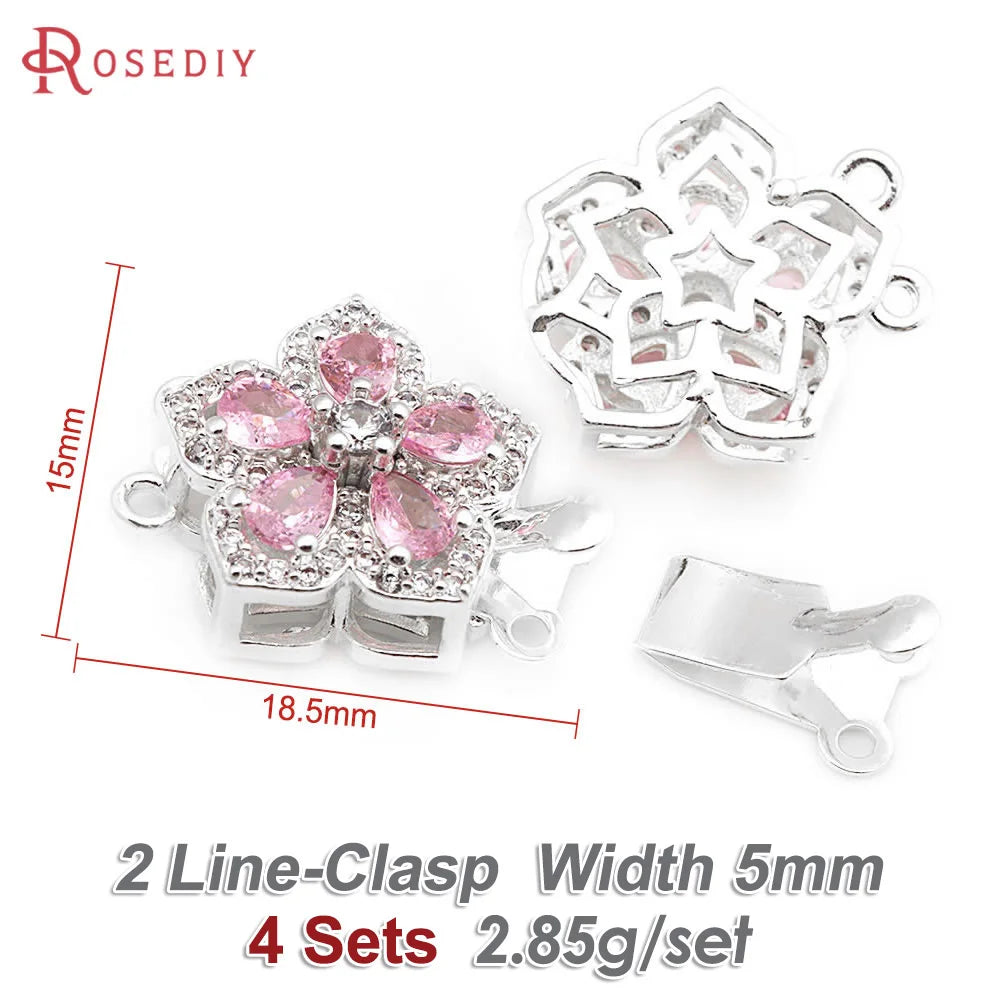 4 Sets Full Size 21x15MM 18K Gold Color Brass Zircon Flower Necklaces Connect Clasps High Quality Diy Jewelry Making Supplies