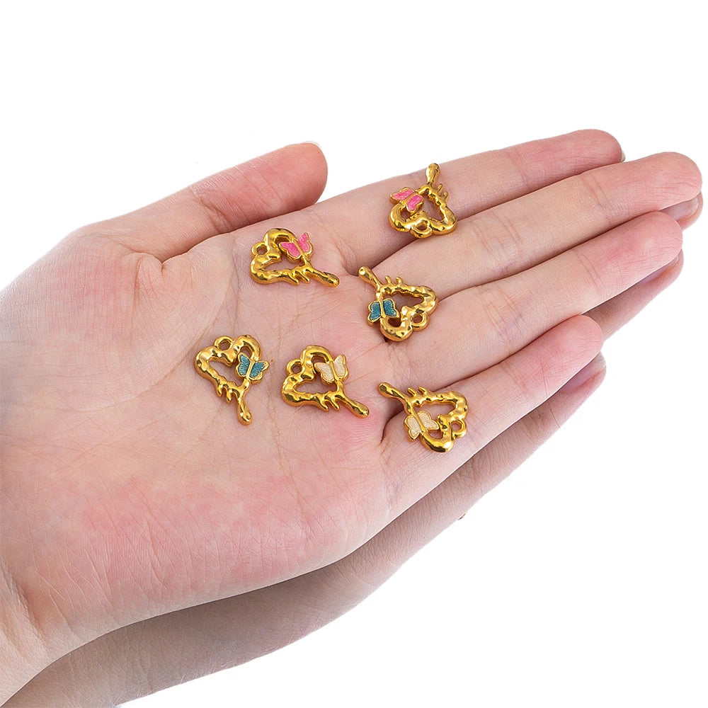 2pcs Enamel Butterfly Lava Love Heart Charms 304 Stainless Steel Pendant Base Crystal Bead DIY Jewelry Making Earrings Necklaces