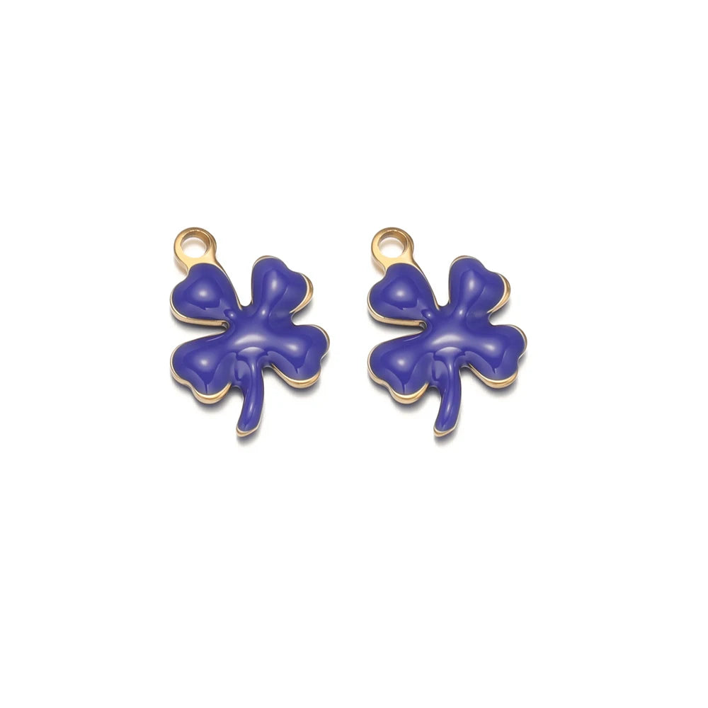 20pcs Stainless Steel Enamel Clover Flower Charms Lucky Pendants DIY Women Jewelry Making for Necklaces Bracelets Accessories