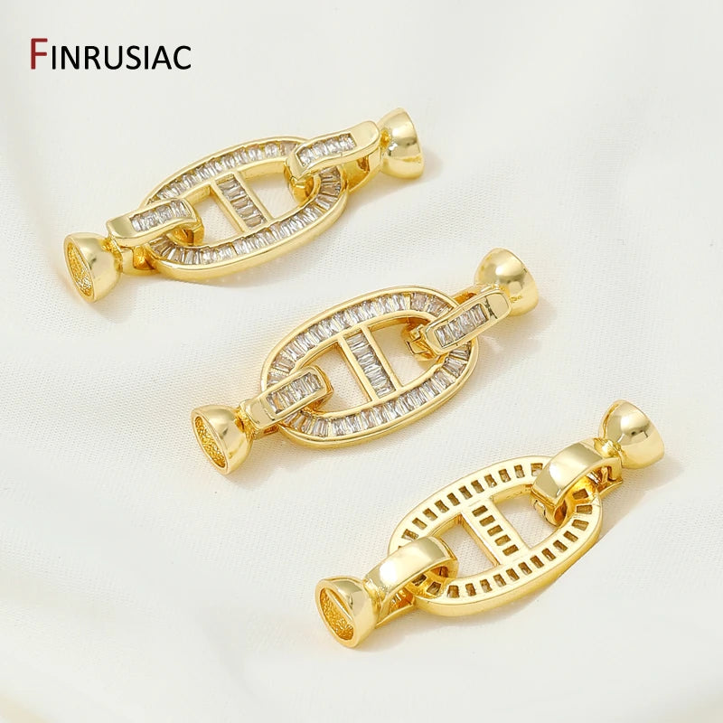 14K Gold Plated Brass Connectors Clasps,Inlaid Zircon Fastener Clasps,Lock For Bracelet,DIY Necklaces Jewelry Making Findings