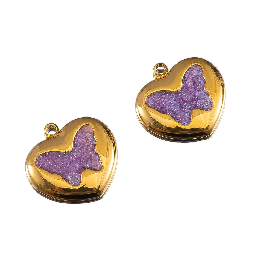 2pcs Enamel Butterfly Lava Love Heart Charms 304 Stainless Steel Pendant Base Crystal Bead DIY Jewelry Making Earrings Necklaces