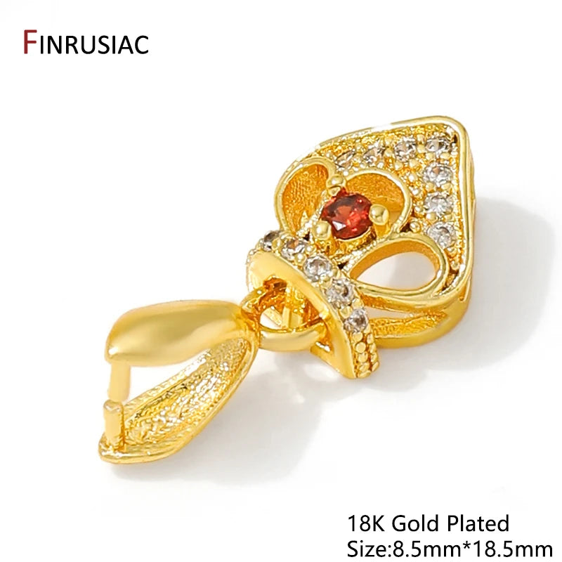 18K Gold Plated Brass With Zircon Jewellery Bail Clasps For Necklace Making,Pendant Pinch bail For DIY Jewelry Making Supplies