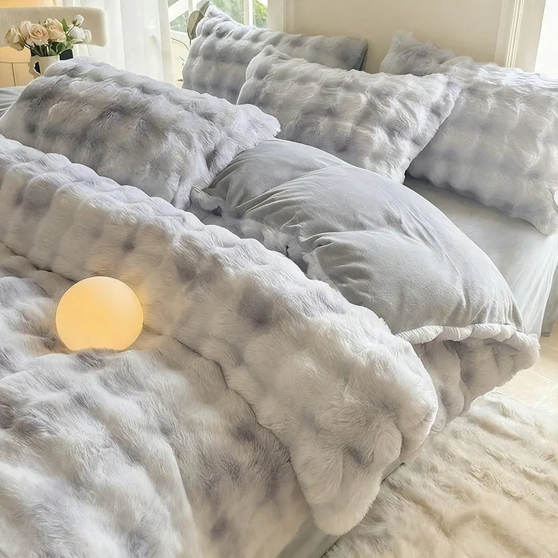 New Rabbit Fur Thickened Milk Velvet Duvet Cover Set Machine Washable Soft SkinFriendly Warm Bed Sheet for Home and Hotel 침구 풀세트