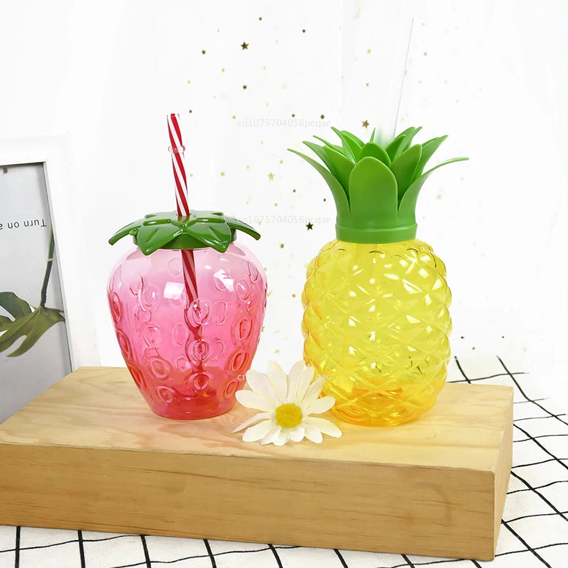 Strawberry Pineapple Shaped Water Bottle Durable Gadgets Outdoor Portable Tools Drinkware Straw Cup Kitchen Accessories