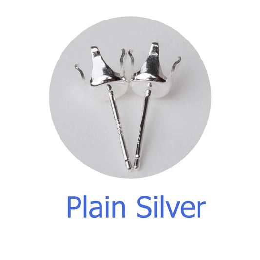 Solid 925 Sterling Silver Snaptite Stud Earring Post 4 Prongs Snap in Setting for Round Stones and Crystals ,1pair