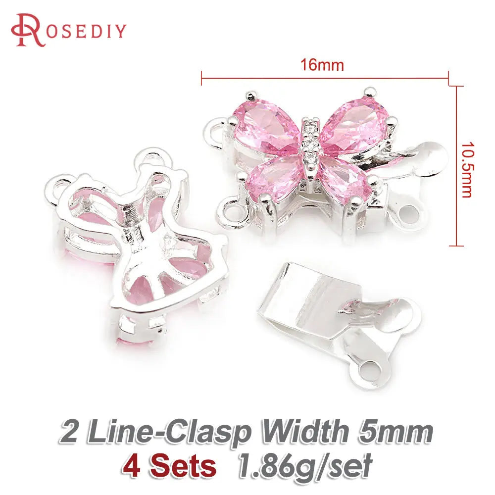 4 Sets 18K Gold Color Brass and Zircon Butterfly 1 Line and 2 Line Necklaces Connect Clasps Diy Jewelry Making Accessories