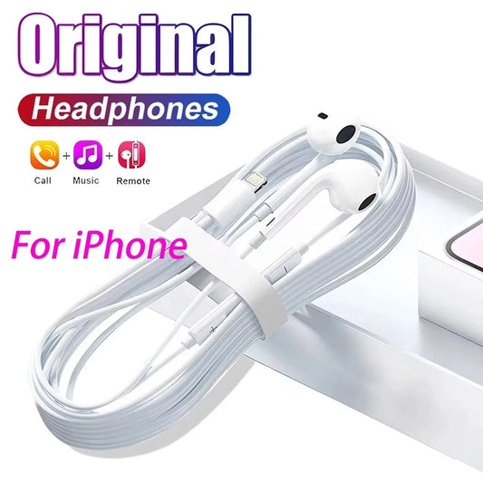 Original Wired Lightning Earphones For Apple iPhone 14 13 12 11 Pro Max Mini X XS XR X 7 8 6 Plus SE Headphones Accessories