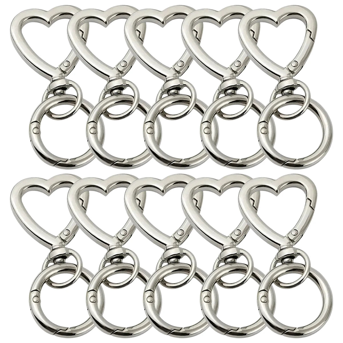 5/10/20/40 Sets Double Opening Swivel Keychain Clips Heart Spring Clasp Hooks Snap Rings for Lanyards Crafts Camping Hiking Gift