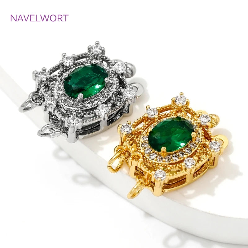 18K Gold Plated with Green Crystal Box Safety Clasp Brass Pearl Necklace Clasps Connector,For DIY Jewelry Making Accessories