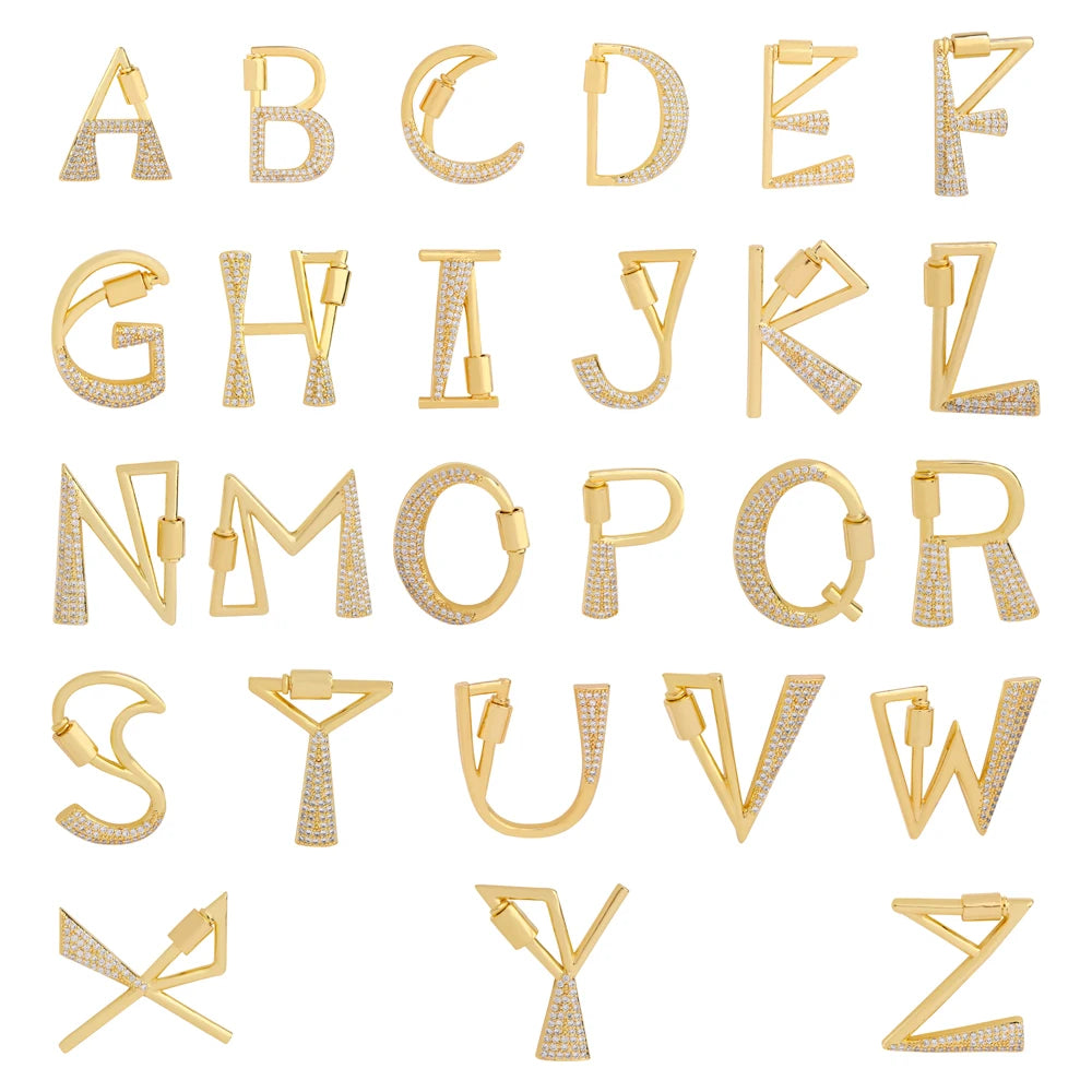 Juya 18K Gold Plated 26 Alphabet Letters Pendant Fasteners Bolt Carabiner Clasps For DIY Women Mesh Chains Name Jewelry Making
