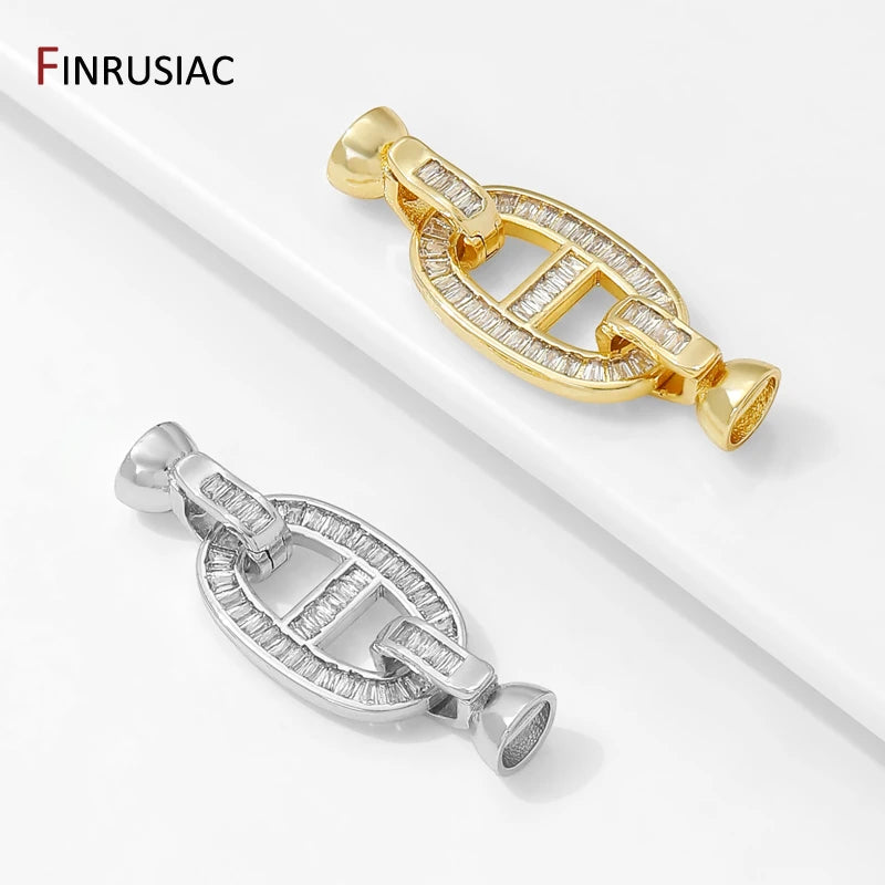 14K Gold Plated Brass Connectors Clasps,Inlaid Zircon Fastener Clasps,Lock For Bracelet,DIY Necklaces Jewelry Making Findings
