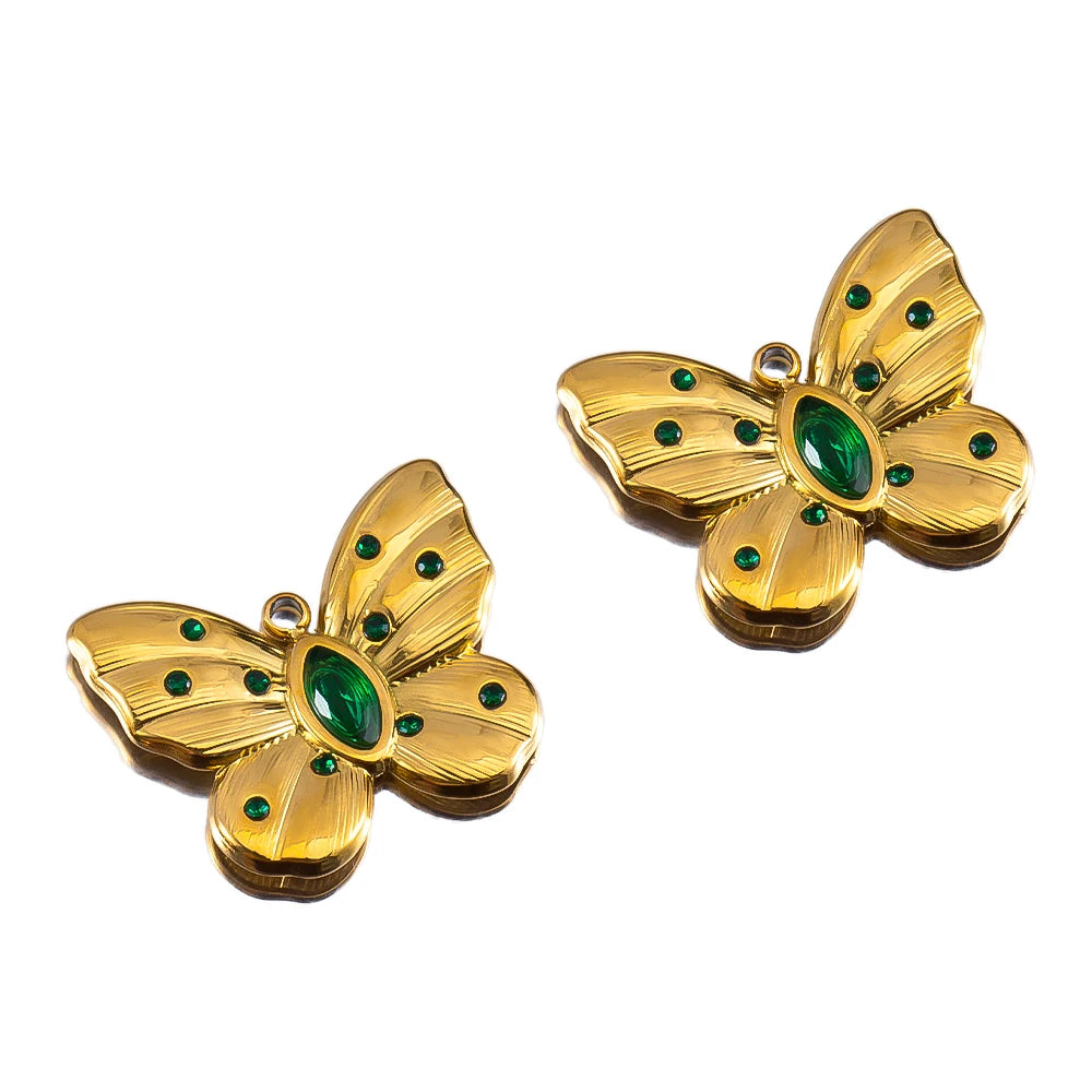 2pcs Enamel Butterfly Lava Love Heart Charms 304 Stainless Steel Pendant Base Crystal Bead DIY Jewelry Making Earrings Necklaces