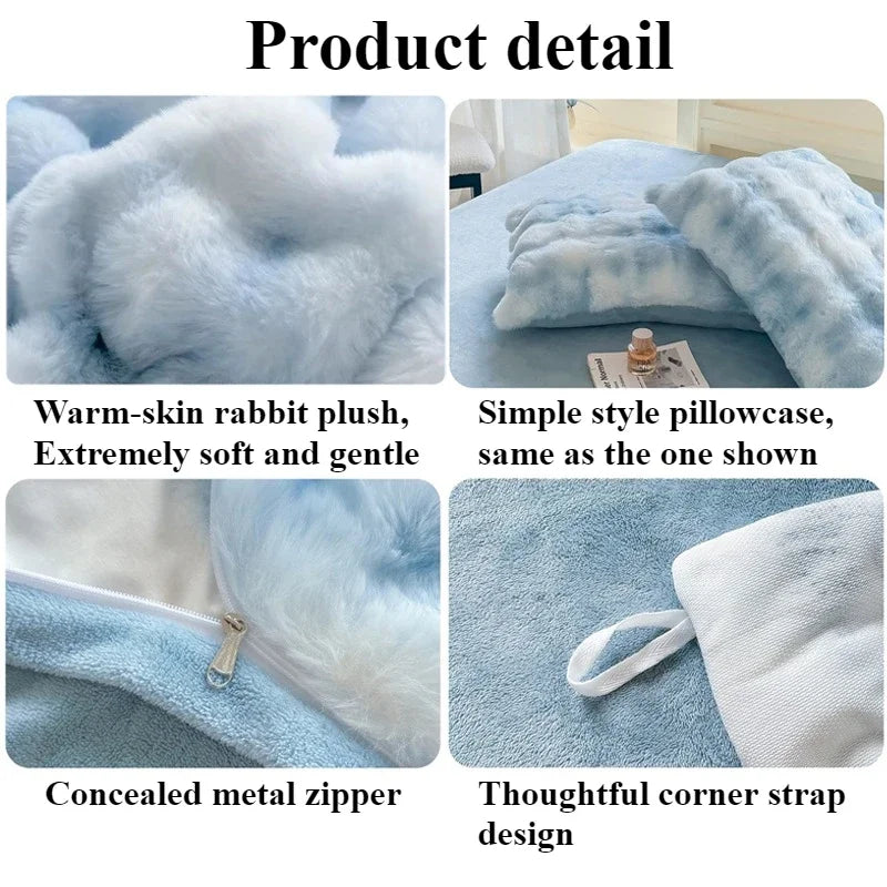 New Rabbit Fur Thickened Milk Velvet Duvet Cover Set Machine Washable Soft SkinFriendly Warm Bed Sheet for Home and Hotel 침구 풀세트