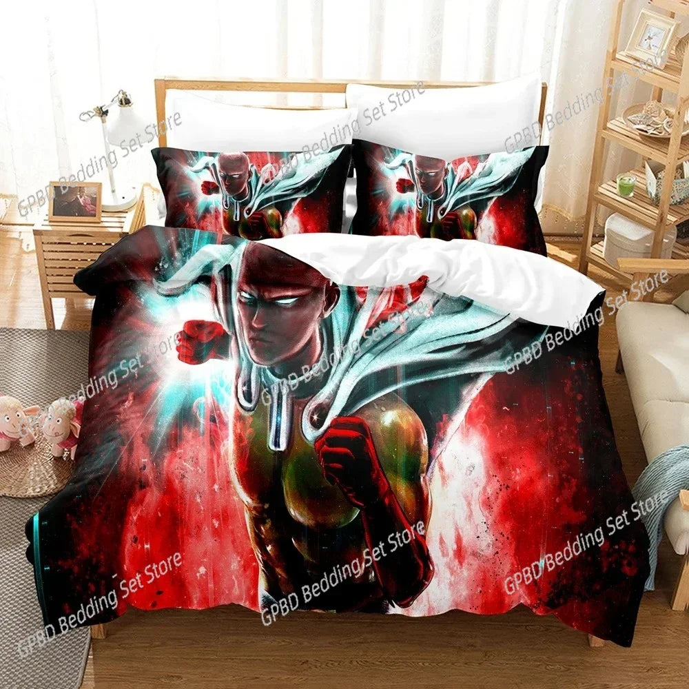 3D Anime Duvet One Punch Man Comfortable Duvet Quilt Cover Pillowcase Bedding Set Children Bedroom Decoration Home Textile