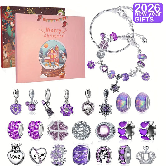 Christmas purple beads DIY jewelry making kit, 24-day countdown Christmas gift box set, very suitable for Christmas gifts