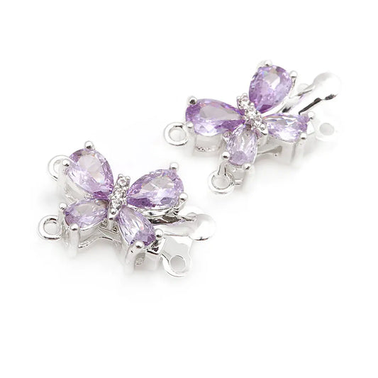 4 Sets 18K Gold Color Brass and Zircon Butterfly 1 Line and 2 Line Necklaces Connect Clasps Diy Jewelry Making Accessories