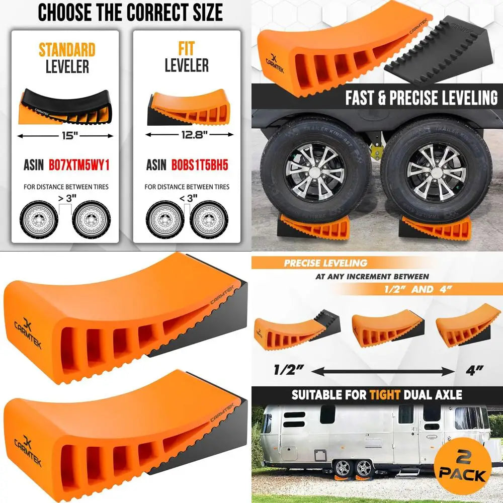 Camper Leveler 2-Pack Kit | Fit Curved RV Levelers with Wheel Chocks for Tight Dual Axle Trailers | Faster RV Leveling System Th