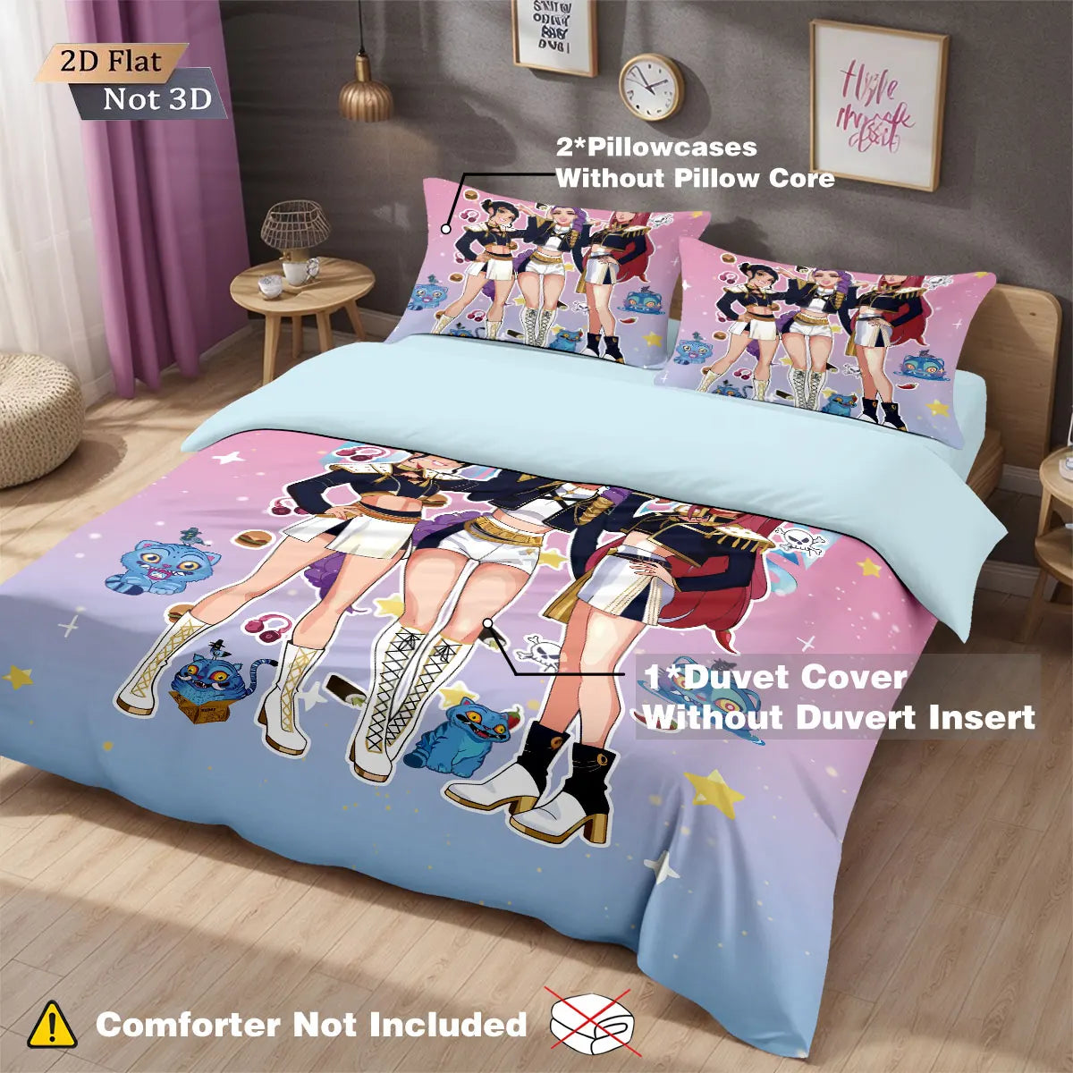 3PCS K-Pop Demon Hunters Printed Core less Down Duvet Cover Multi Size Bedding Decoration Machine Washable