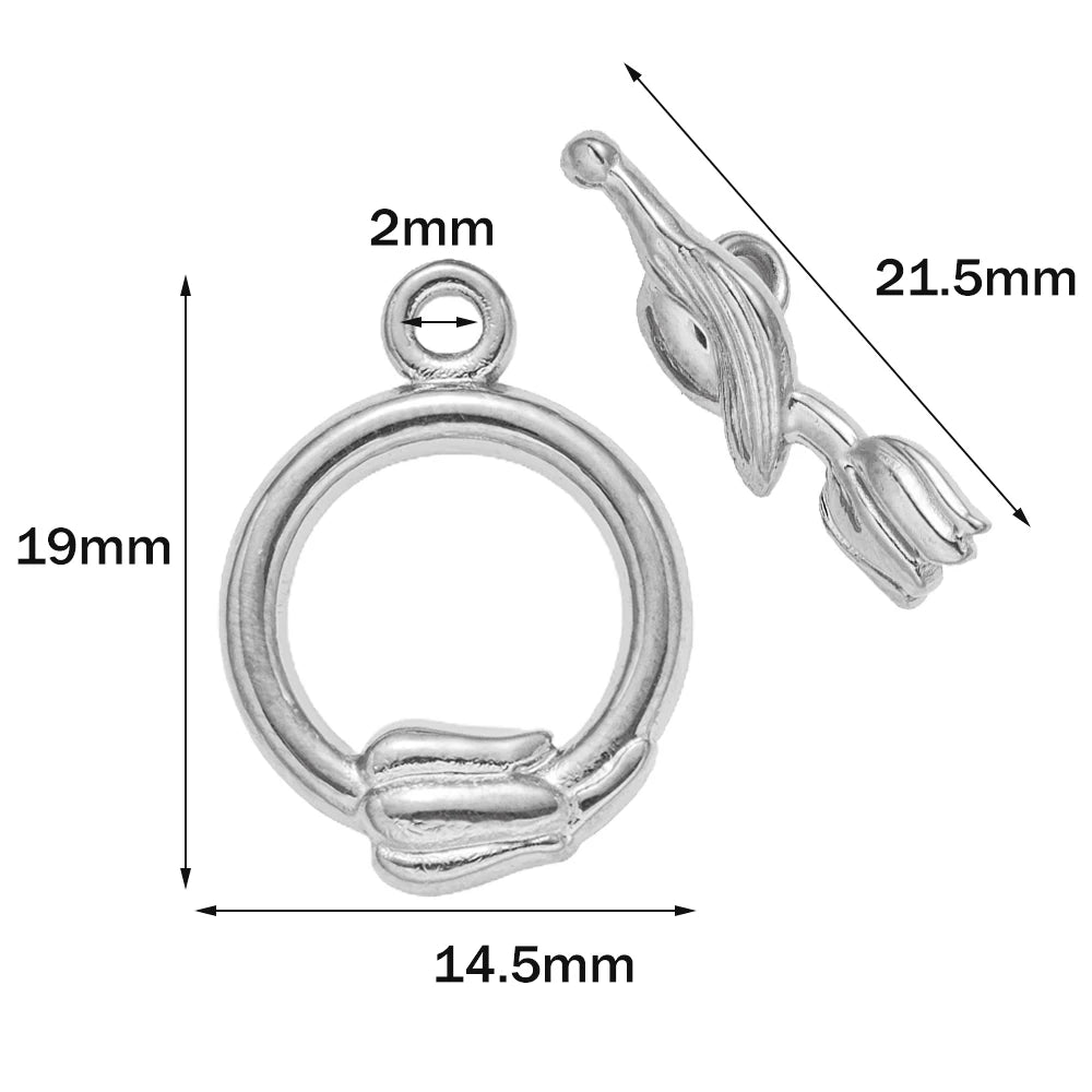 5 Sets Stainless Steel Toggle Clasp T-bar Closure Ring Fastener Hook End Connectors for DIY Necklace Bracelet Jewelry Making