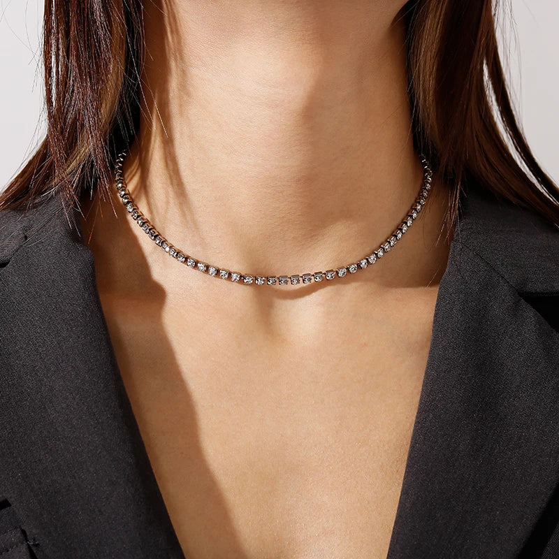 Aihua Simple Copper Beads Chain Choker Necklace for Women Men Kpop Fashion Silver Color Small Ball Short Clavicle Chain Necklace