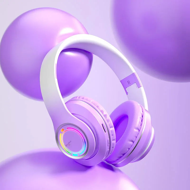 Wireless Bluetooth Headphones Multi-color Light Headsets with Microphone can be Inserted SD Card HIFi Stereo Earphone
