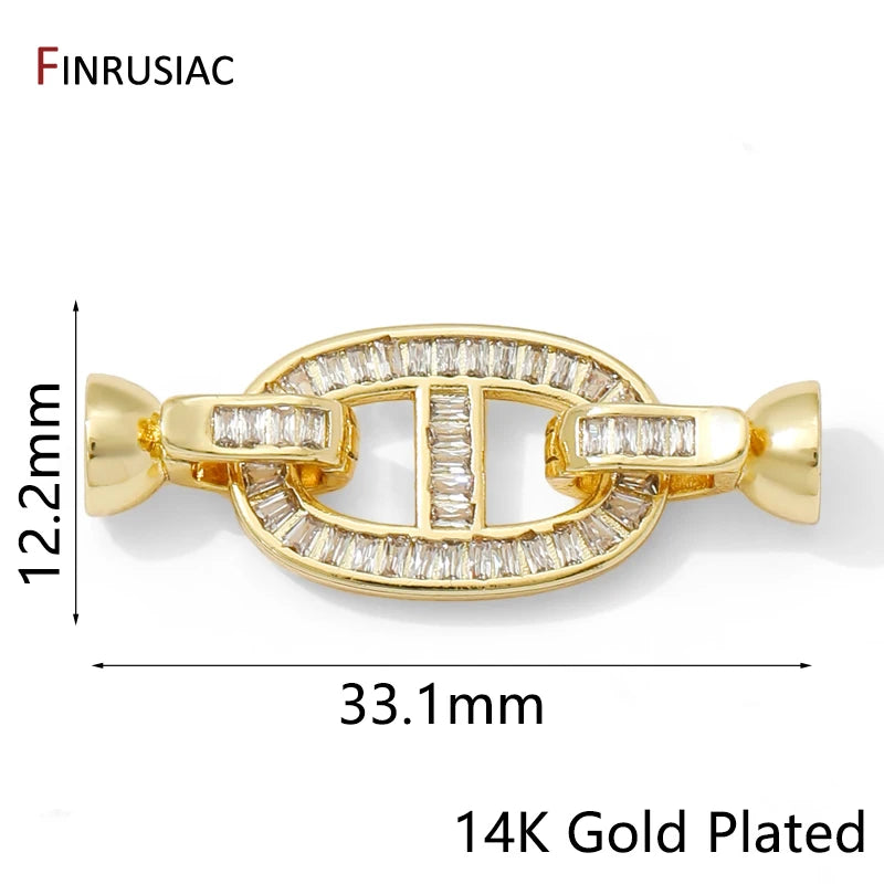 14K Gold Plated Brass Connectors Clasps,Inlaid Zircon Fastener Clasps,Lock For Bracelet,DIY Necklaces Jewelry Making Findings