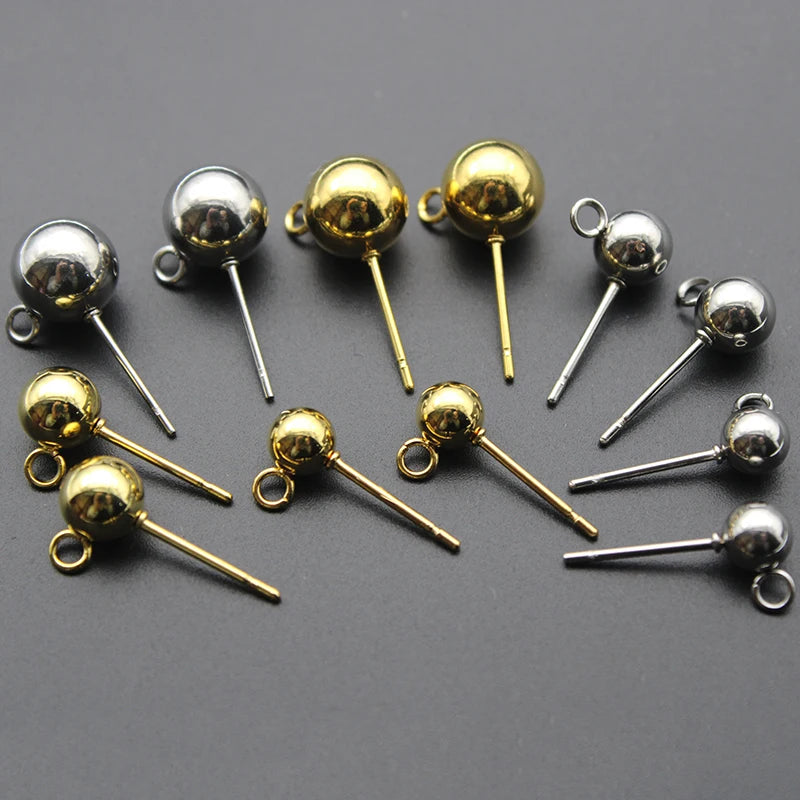 20Pcs Stainless Steel 3/4/5/6/8mm Round Ball Stud Earrings Post With Loops For DIY Earrings Accessories Jewelry Making Findings