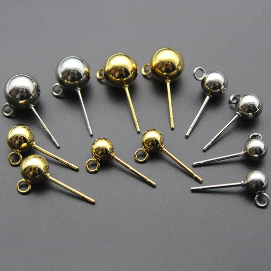20Pcs Stainless Steel 3/4/5/6/8mm Round Ball Stud Earrings Post With Loops For DIY Earrings Accessories Jewelry Making Findings