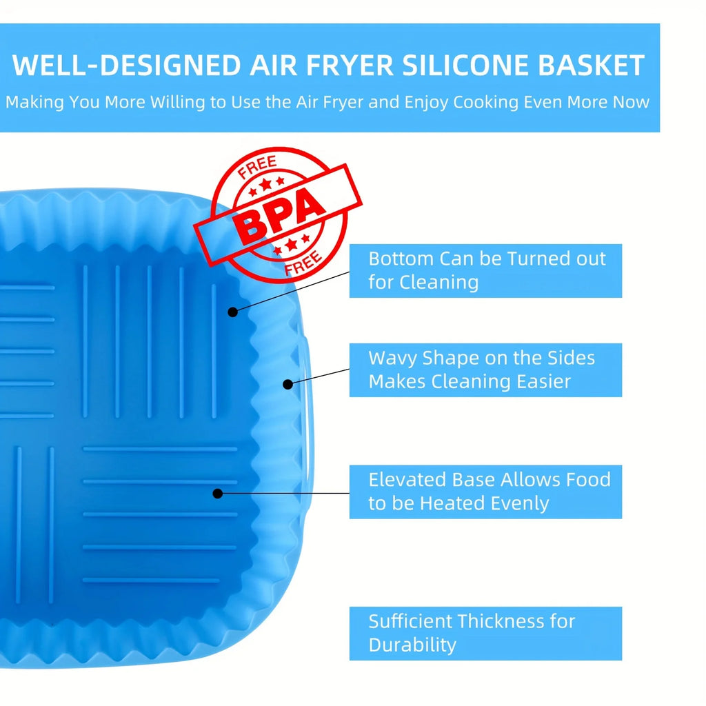 1 square silicone air fryer liner is reusable and can be used for dishwasher cleaning, ovens, baking tools, and kitchen gadgets