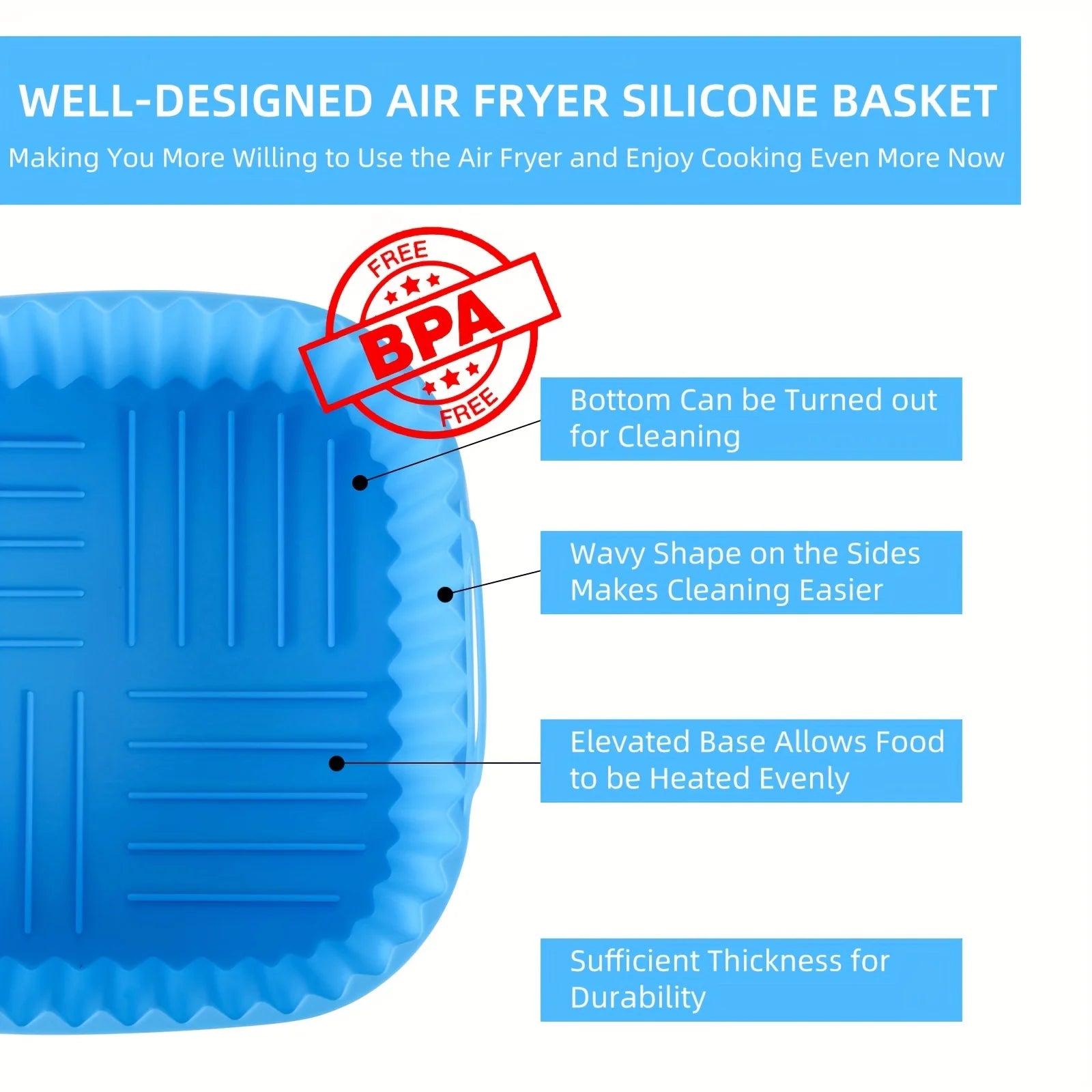 1 square silicone air fryer liner is reusable and can be used for dishwasher cleaning, ovens, baking tools, and kitchen gadgets