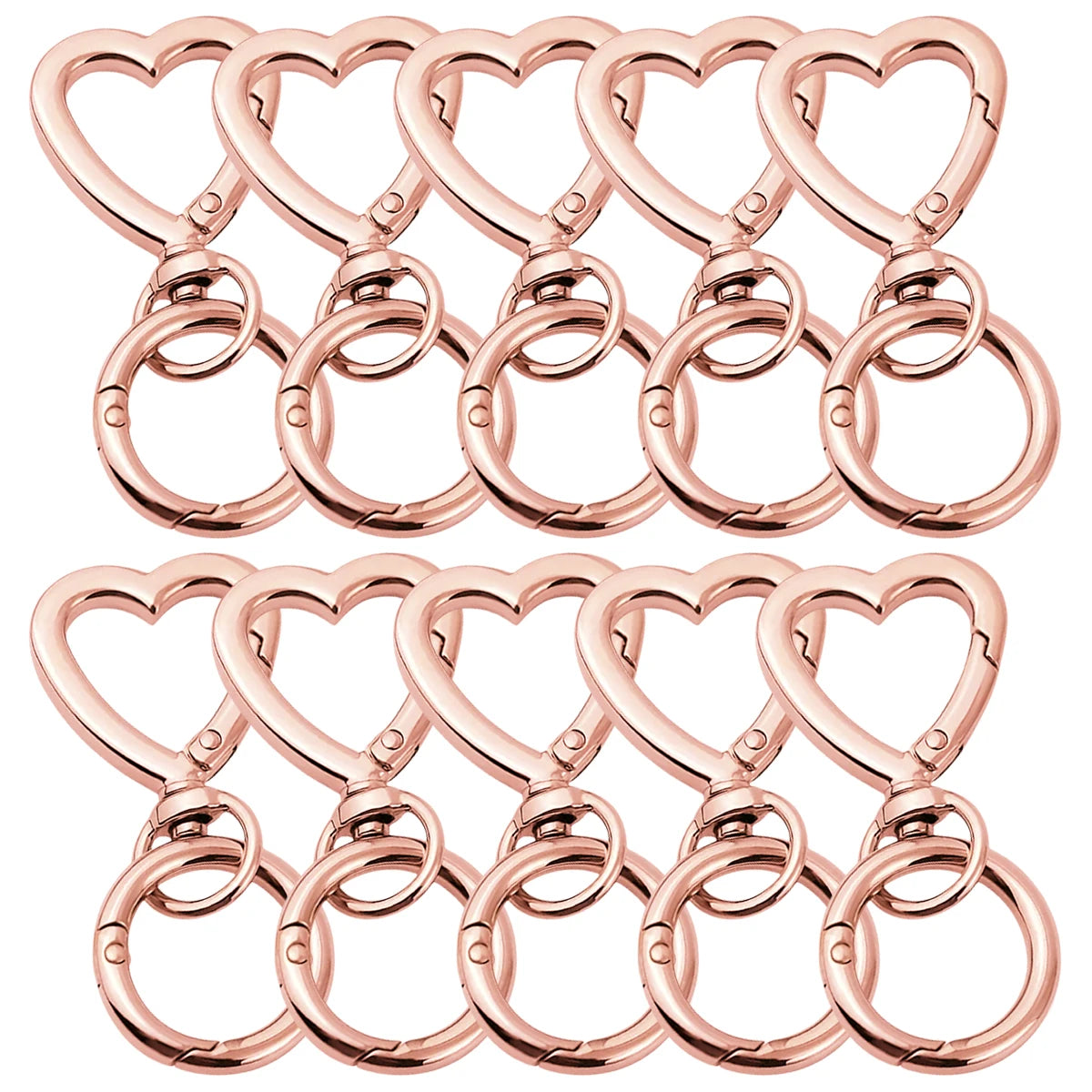5/10/20/40 Sets Double Opening Swivel Keychain Clips Heart Spring Clasp Hooks Snap Rings for Lanyards Crafts Camping Hiking Gift