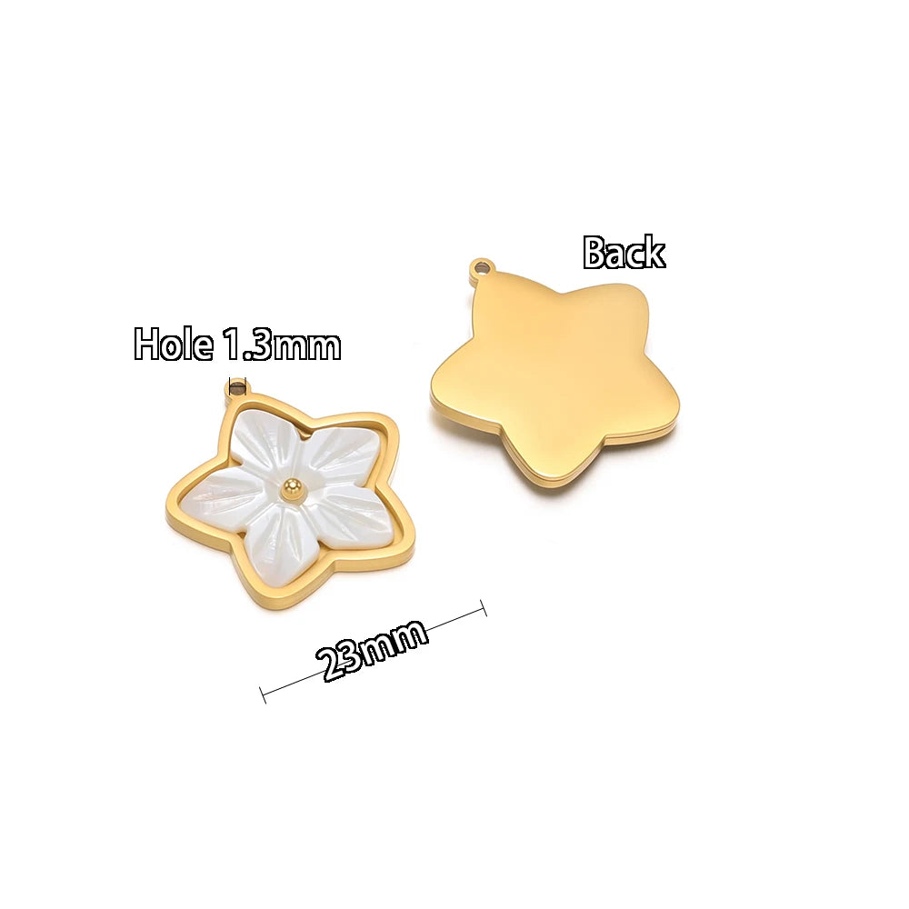 3pcs Stainless Steel Flowers Flat White Shell Charms for DIY Women Jewelry Necklace Findings Earrings Pendant Making Supplies