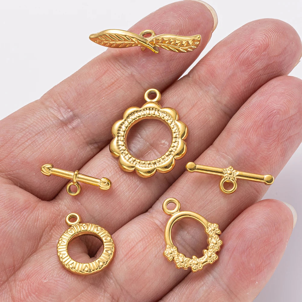 5 Sets Stainless Steel Toggle Clasp T-bar Closure Ring Fastener Hook End Connectors for DIY Necklace Bracelet Jewelry Making