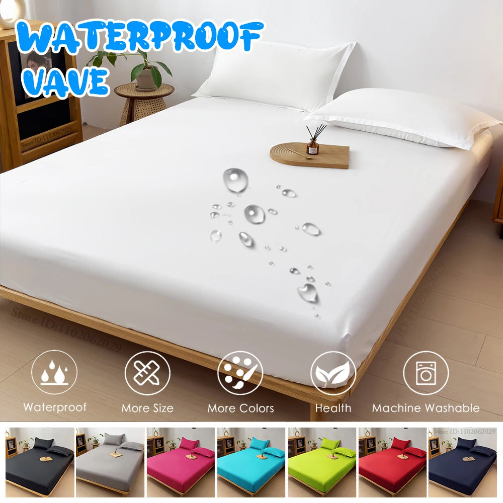 Waterproof Mattress Cover Bed Fitted Sheet Throw Mattress Bedspread Protector Pads Single/Double/King/Queen Full Size Gray/White