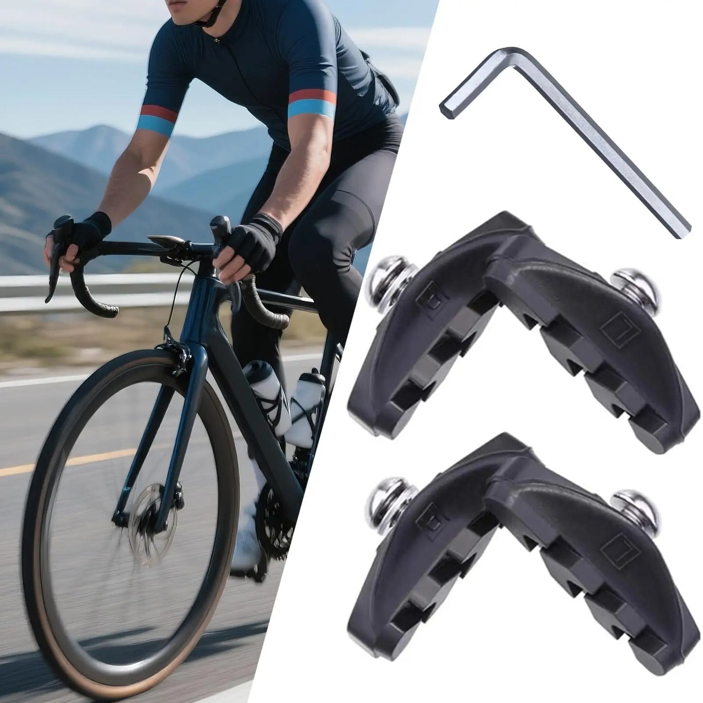 Brake Pads For Bike Bike Brake Pads Replacement Stop Parts Accessories Blocks Components With Wrench For Road Exercise Commuting