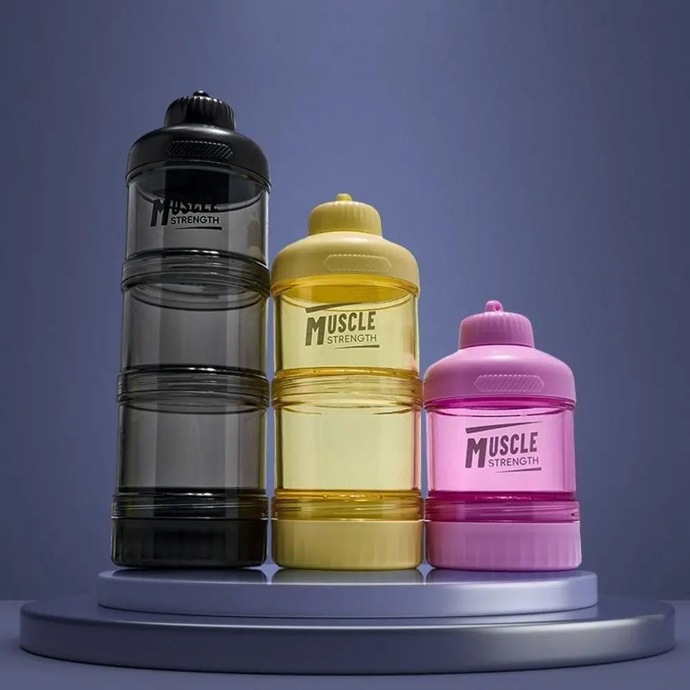 1/2/3 Layer Protein Powder Box Plastic Portable Funnel Fitness Supplement Bottle Durable with Mountaineering Buckle Snack Can