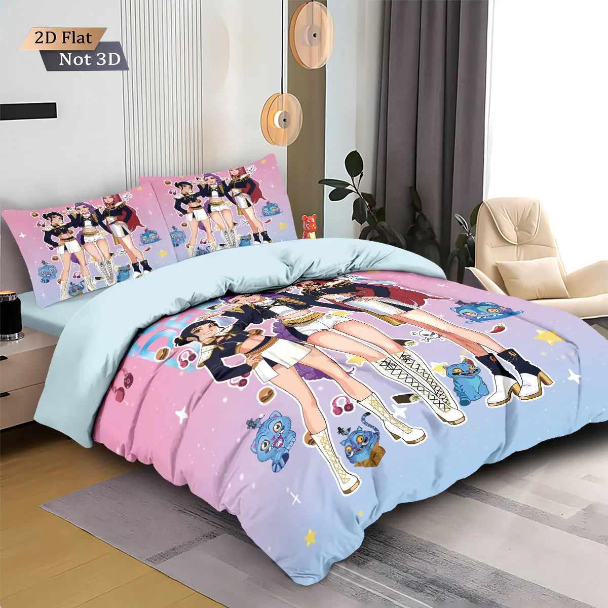 3PCS K-Pop Demon Hunters Printed Core less Down Duvet Cover Multi Size Bedding Decoration Machine Washable