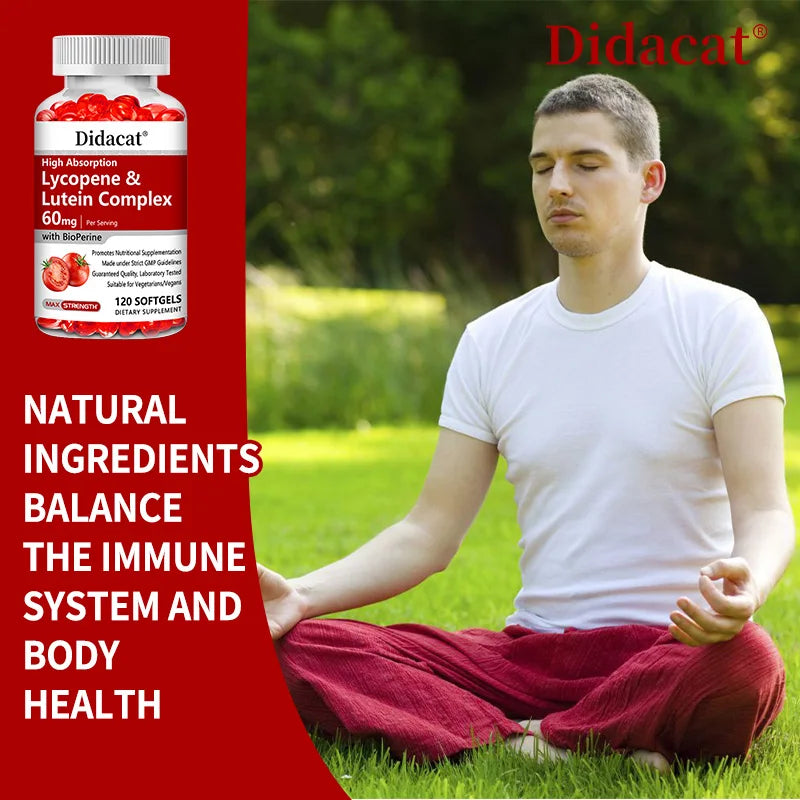 Lycopene + Lutein Complex 60mg with Bioperine, Dietary Supplement for Prostate, Heart & Eyes Health, Antioxidant, Non-GMO