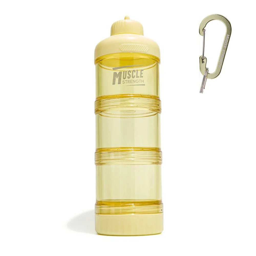 1/2/3 Layer Protein Powder Box Plastic Portable Funnel Fitness Supplement Bottle Durable with Mountaineering Buckle Snack Can