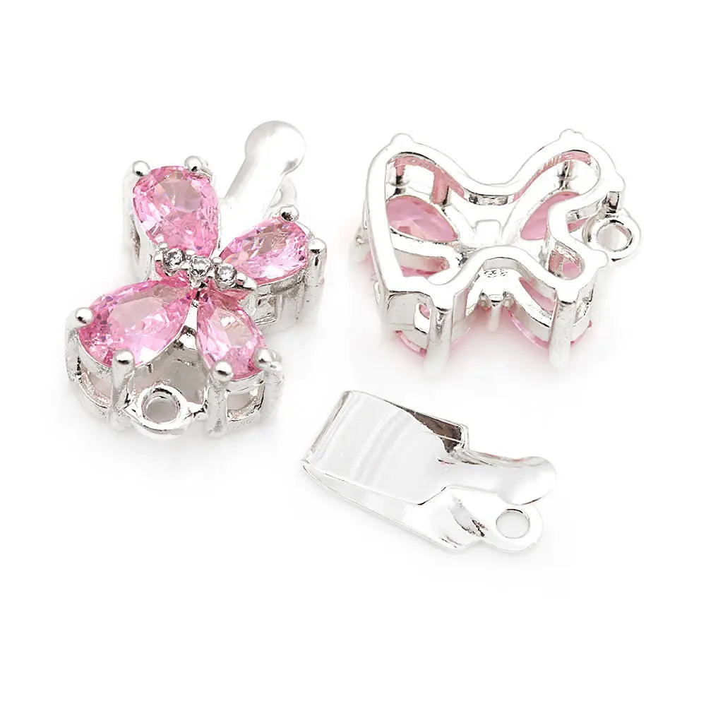 4 Sets 18K Gold Color Brass and Zircon Butterfly 1 Line and 2 Line Necklaces Connect Clasps Diy Jewelry Making Accessories