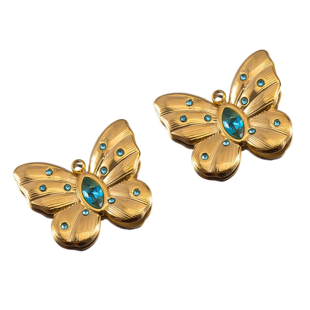 2pcs Enamel Butterfly Lava Love Heart Charms 304 Stainless Steel Pendant Base Crystal Bead DIY Jewelry Making Earrings Necklaces