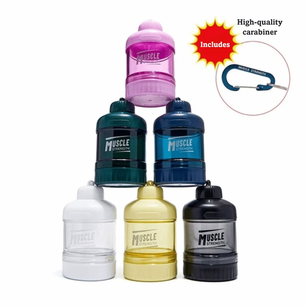 1/2/3 Layer Protein Powder Box Plastic Portable Funnel Fitness Supplement Bottle Durable with Mountaineering Buckle Snack Can