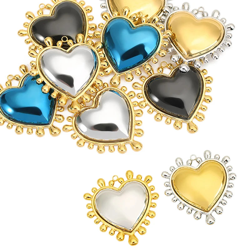 2pcs Stainless Steel Love Heart Jewelry Pendants for Necklaces  Bracelets DIY Jewelry Making Korean Fashion Accessories