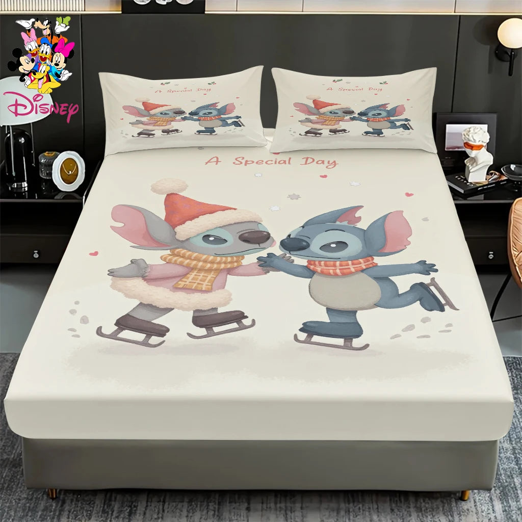 2/3pcs Disney Stitch Chef Fitted Sheet Set 100% Polyester Skin-Friendly & Breathable Bedding Comfortable Cute Soft