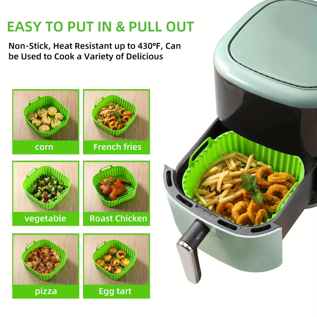 1 square silicone air fryer liner is reusable and can be used for dishwasher cleaning, ovens, baking tools, and kitchen gadgets