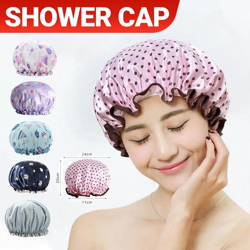 Double Layer Lux Shower Cap Bath Hat Hair Care Women Sleep Waterproof Reusable